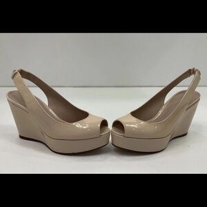 Stuart Weitzman Tan Wedge Slingbacks